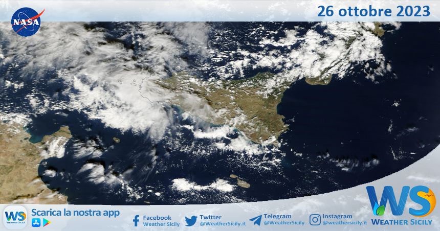Meteo Sicilia: immagine satellitare Nasa di giovedì 26 ottobre 2023