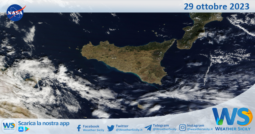 Meteo Sicilia: immagine satellitare Nasa di domenica 29 ottobre 2023