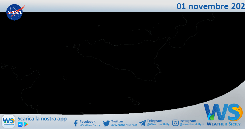 Meteo Sicilia: immagine satellitare Nasa di mercoledì 01 novembre 2023