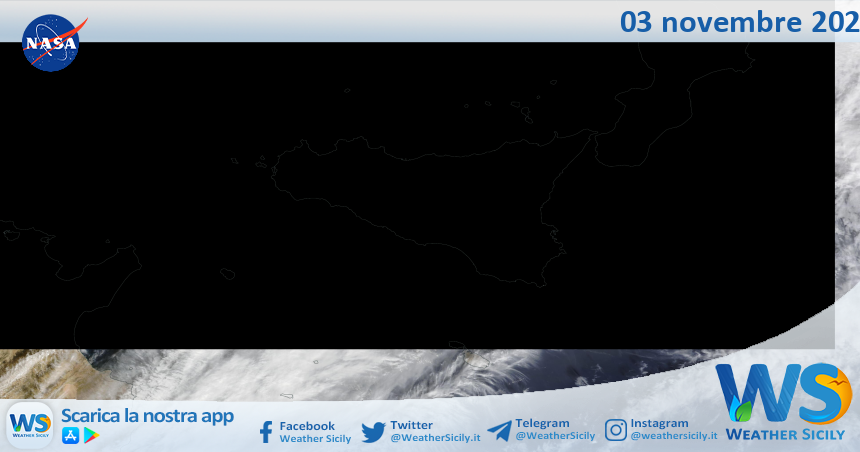 Meteo Sicilia: immagine satellitare Nasa di venerdì 03 novembre 2023