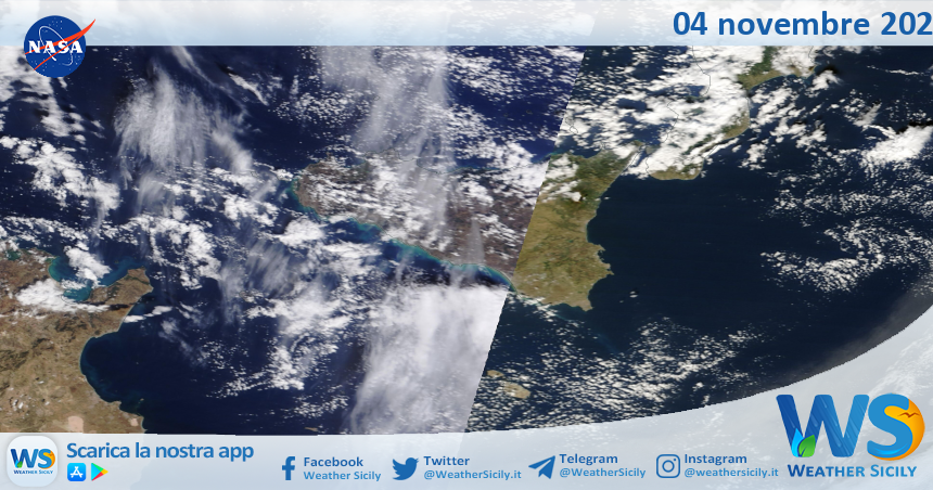 Meteo Sicilia: immagine satellitare Nasa di sabato 04 novembre 2023