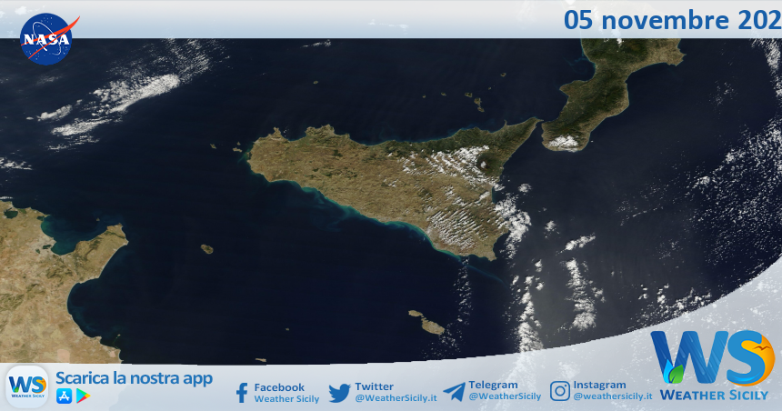Meteo Sicilia: immagine satellitare Nasa di domenica 05 novembre 2023