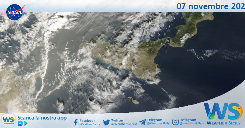 Meteo Sicilia: immagine satellitare Nasa di martedì 07 novembre 2023