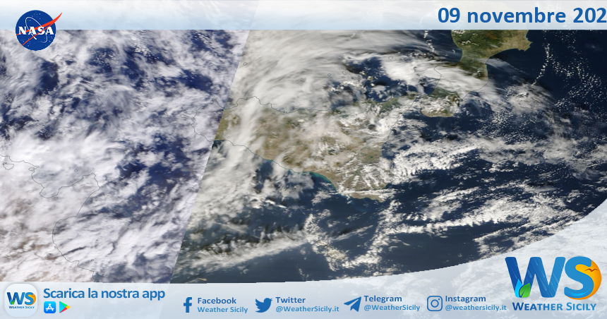 Meteo Sicilia: immagine satellitare Nasa di giovedì 09 novembre 2023