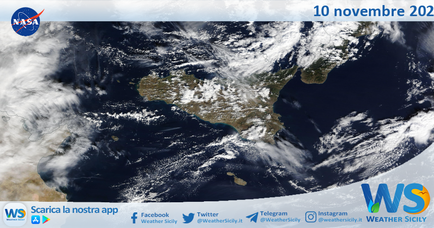 Meteo Sicilia: immagine satellitare Nasa di venerdì 10 novembre 2023