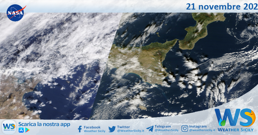 Meteo Sicilia: immagine satellitare Nasa di martedì 21 novembre 2023