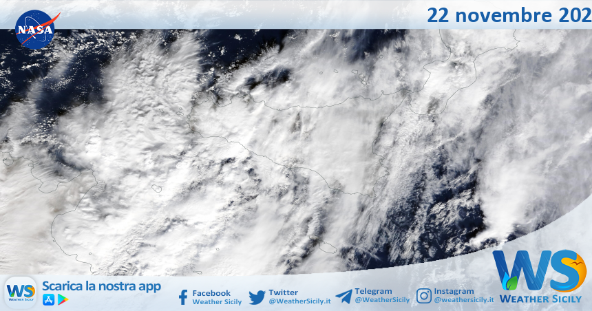 Meteo Sicilia: immagine satellitare Nasa di mercoledì 22 novembre 2023