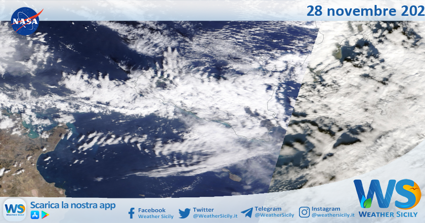 Meteo Sicilia: immagine satellitare Nasa di martedì 28 novembre 2023