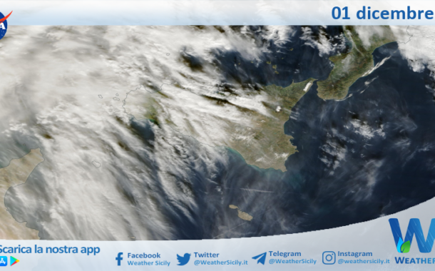 Meteo Sicilia: immagine satellitare Nasa di venerdì 01 dicembre 2023