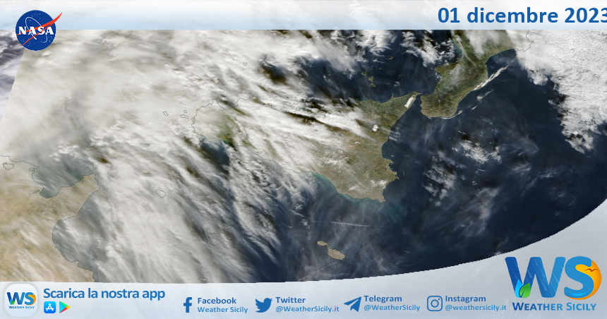 Meteo Sicilia: immagine satellitare Nasa di venerdì 01 dicembre 2023