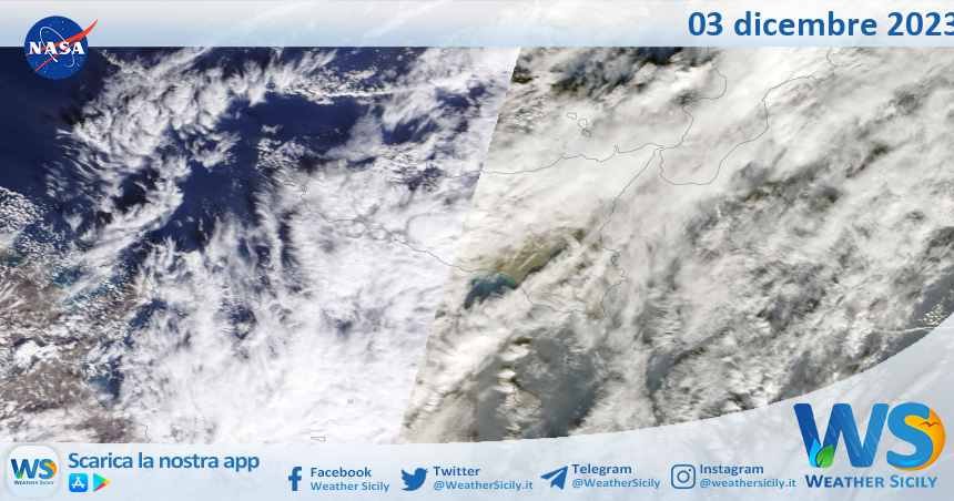 Meteo Sicilia: immagine satellitare Nasa di domenica 03 dicembre 2023