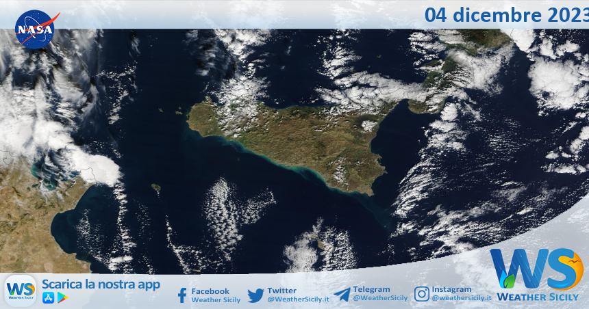 Meteo Sicilia: immagine satellitare Nasa di lunedì 04 dicembre 2023
