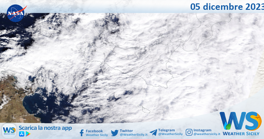 Meteo Sicilia: immagine satellitare Nasa di martedì 05 dicembre 2023