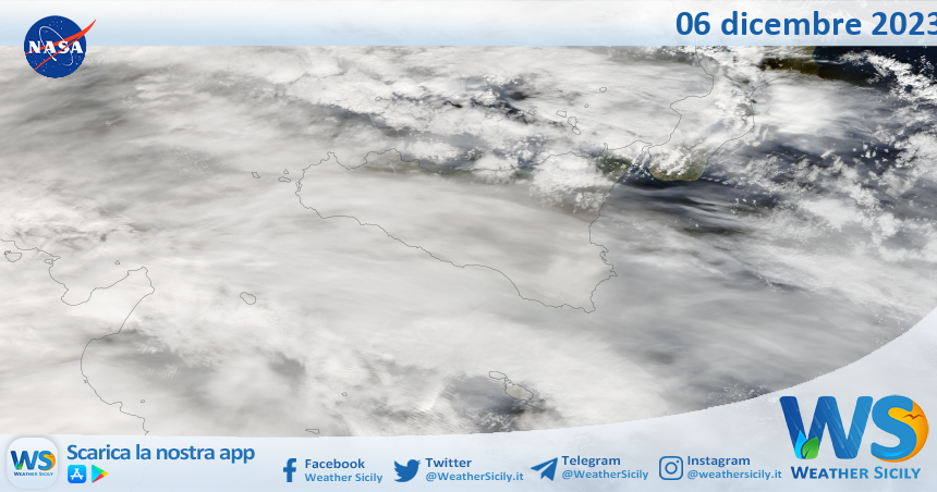 Meteo Sicilia: immagine satellitare Nasa di mercoledì 06 dicembre 2023