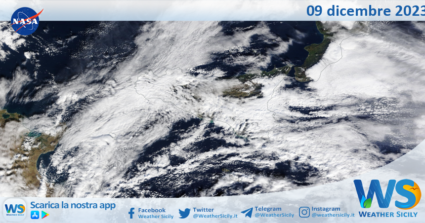 Meteo Sicilia: immagine satellitare Nasa di sabato 09 dicembre 2023