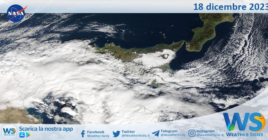 Meteo Sicilia: immagine satellitare Nasa di lunedì 18 dicembre 2023