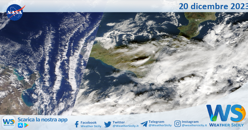 Meteo Sicilia: immagine satellitare Nasa di mercoledì 20 dicembre 2023