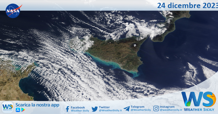 Meteo Sicilia: immagine satellitare Nasa di domenica 24 dicembre 2023