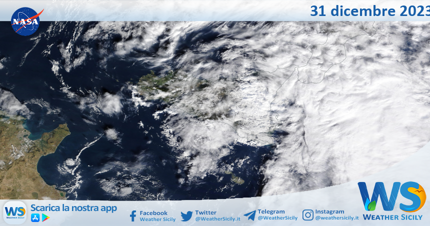 Meteo Sicilia: immagine satellitare Nasa di domenica 31 dicembre 2023