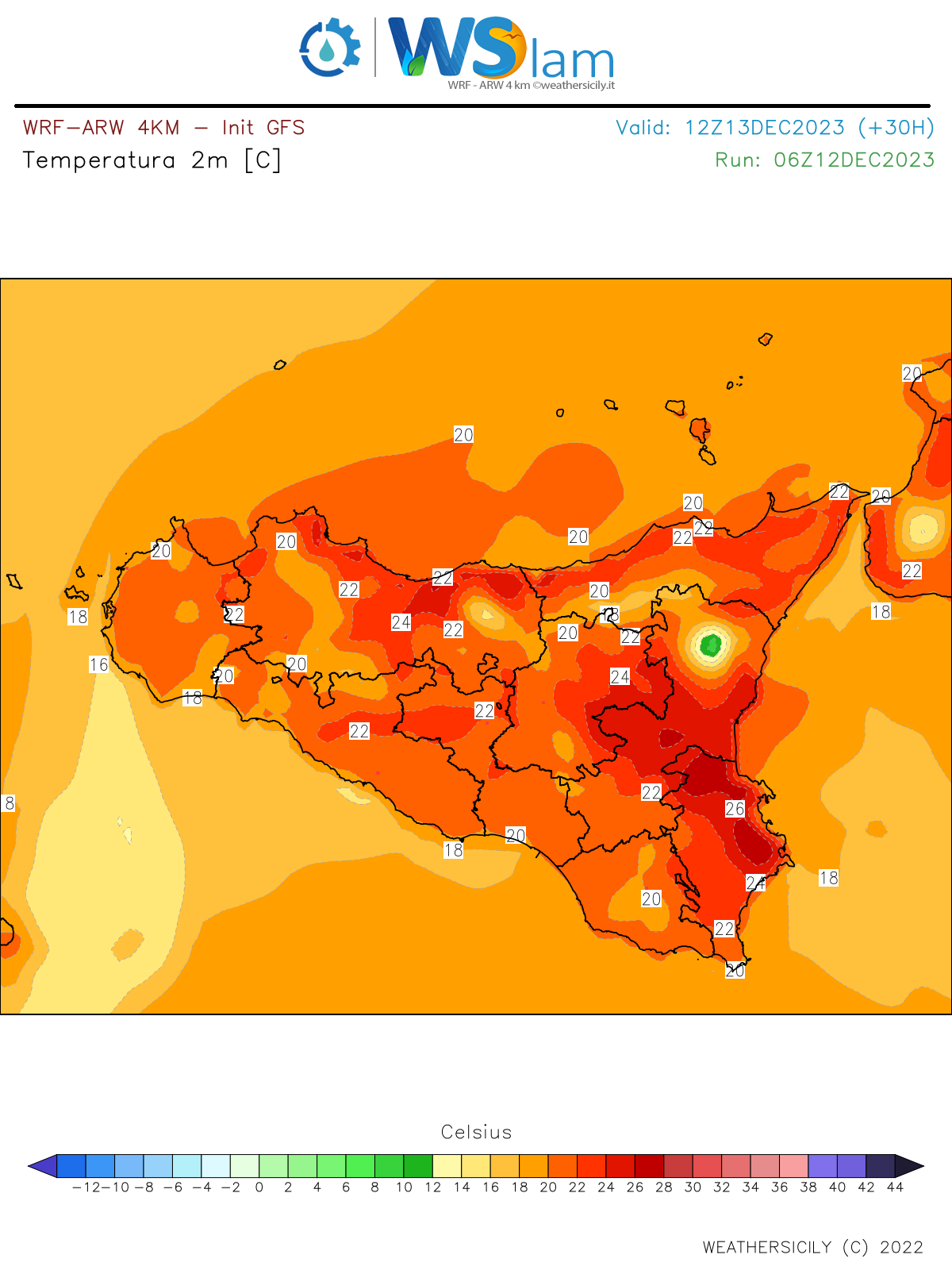 Meteo Sicilia: ulteriore aumento termico per Santa Lucia. Attese locali punte anche di +26/27°C. Poi crollo termico ed instabilità sparsa