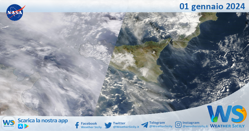 Meteo Sicilia: immagine satellitare Nasa di lunedì 01 gennaio 2024