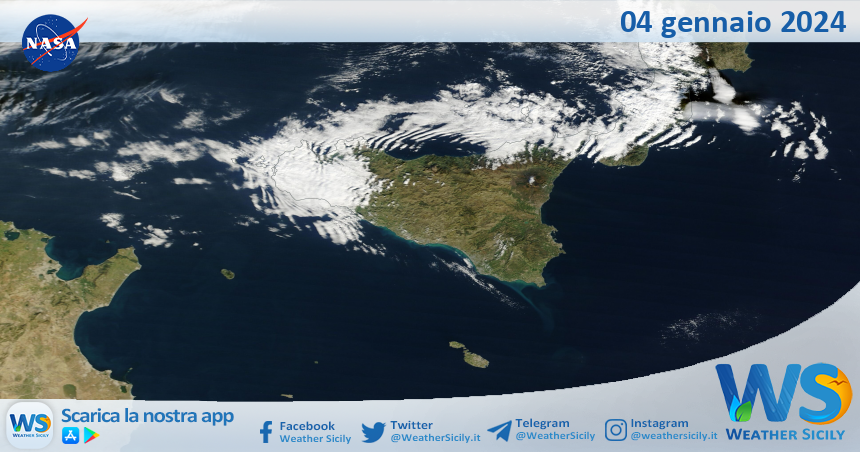Meteo Sicilia: immagine satellitare Nasa di giovedì 04 gennaio 2024