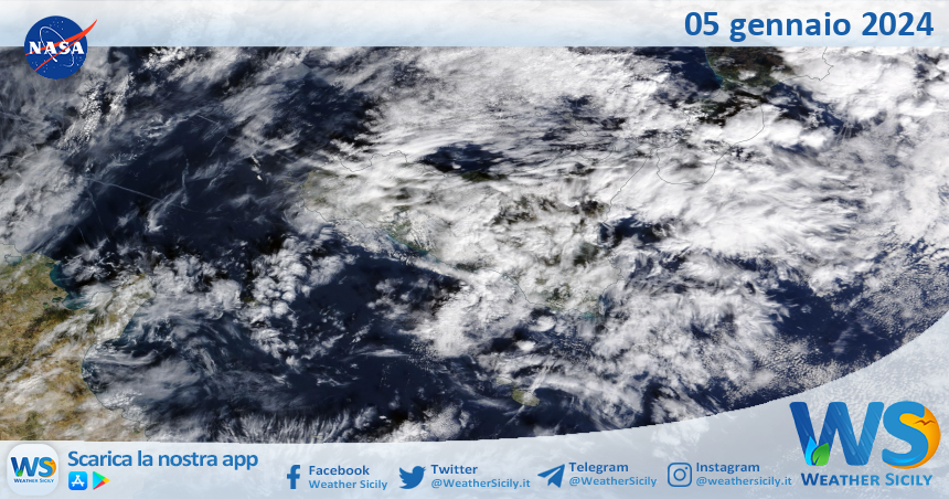 Meteo Sicilia: immagine satellitare Nasa di venerdì 05 gennaio 2024