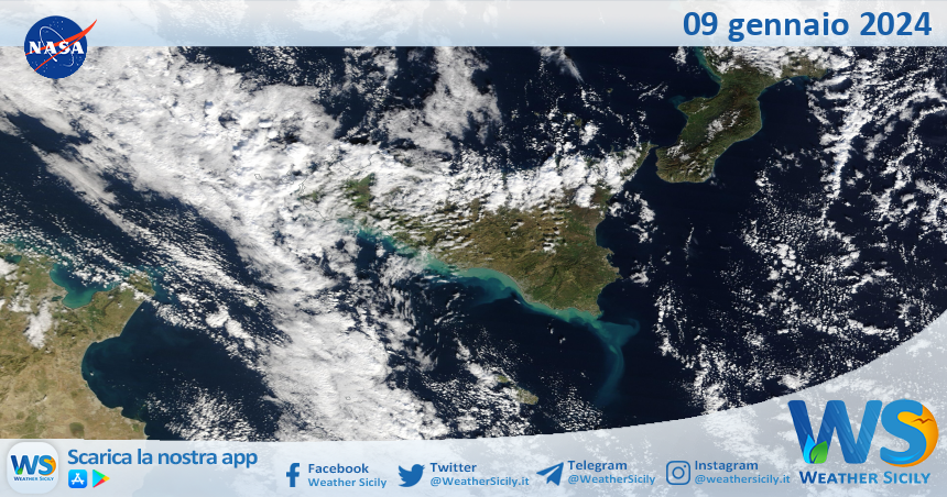Meteo Sicilia: immagine satellitare Nasa di martedì 09 gennaio 2024