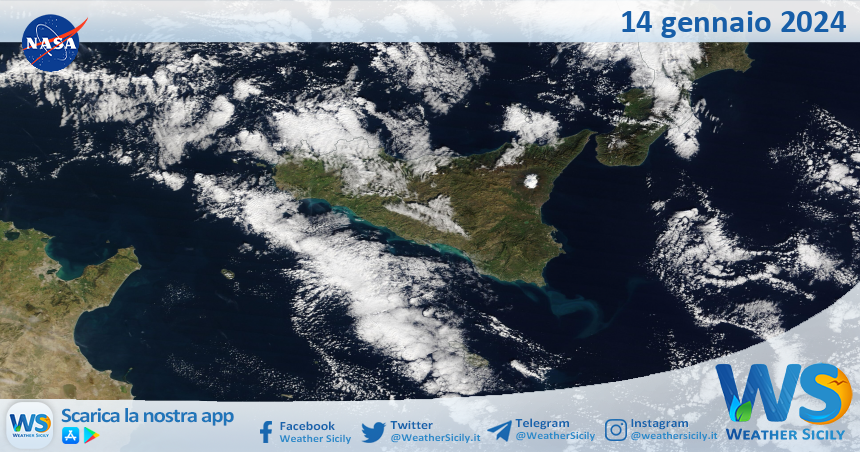 Meteo Sicilia: immagine satellitare Nasa di domenica 14 gennaio 2024