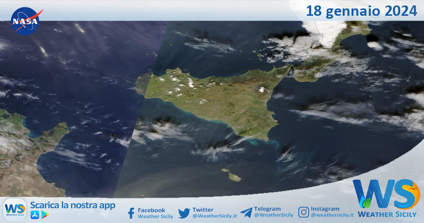 Meteo Sicilia: immagine satellitare Nasa di giovedì 18 gennaio 2024