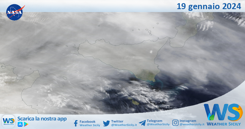 Meteo Sicilia: immagine satellitare Nasa di venerdì 19 gennaio 2024