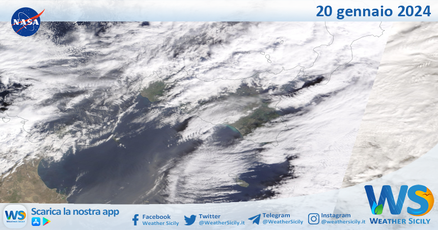 Meteo Sicilia: immagine satellitare Nasa di sabato 20 gennaio 2024