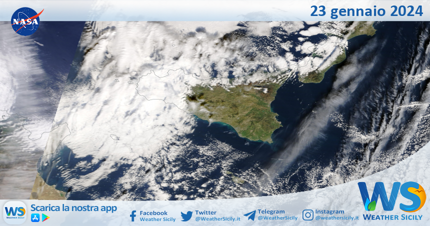 Meteo Sicilia: immagine satellitare Nasa di martedì 23 gennaio 2024