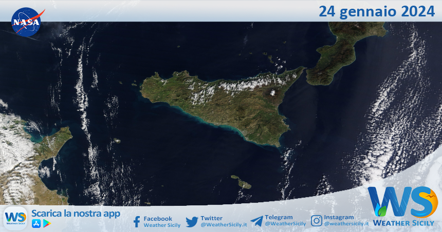Meteo Sicilia: immagine satellitare Nasa di mercoledì 24 gennaio 2024