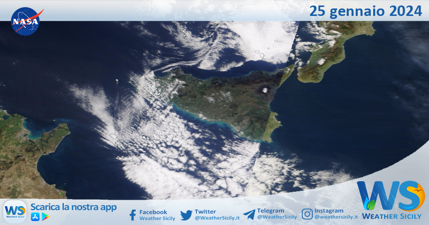 Meteo Sicilia: immagine satellitare Nasa di giovedì 25 gennaio 2024