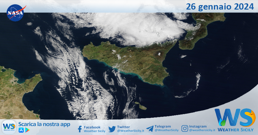 Meteo Sicilia: immagine satellitare Nasa di venerdì 26 gennaio 2024