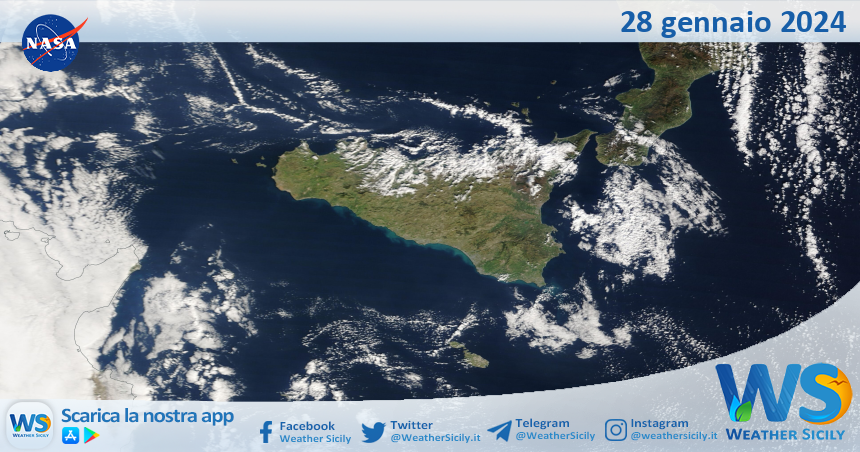 Meteo Sicilia: immagine satellitare Nasa di domenica 28 gennaio 2024