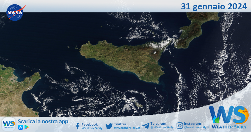 Meteo Sicilia: immagine satellitare Nasa di mercoledì 31 gennaio 2024