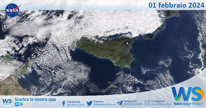 Meteo Sicilia: immagine satellitare Nasa di giovedì 01 febbraio 2024
