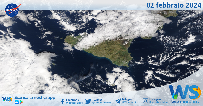 Meteo Sicilia: immagine satellitare Nasa di venerdì 02 febbraio 2024
