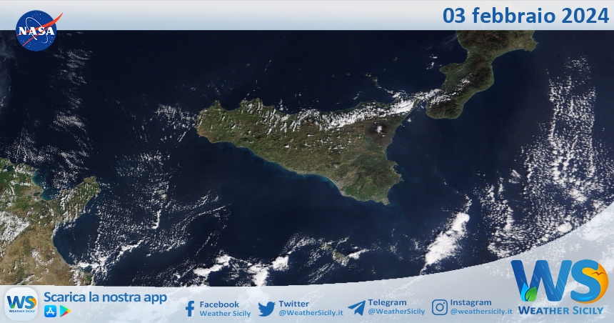 Meteo Sicilia: immagine satellitare Nasa di sabato 03 febbraio 2024