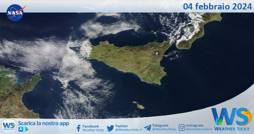 Meteo Sicilia: immagine satellitare Nasa di domenica 04 febbraio 2024