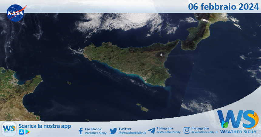 Meteo Sicilia: immagine satellitare Nasa di martedì 06 febbraio 2024
