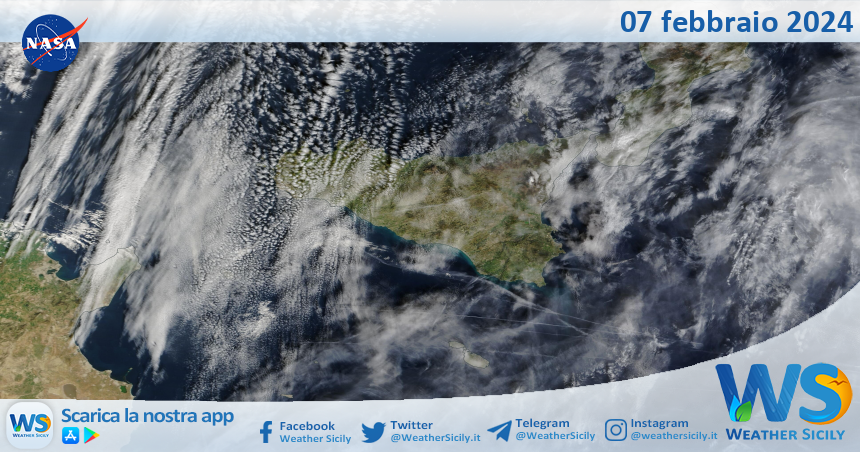 Meteo Sicilia: immagine satellitare Nasa di mercoledì 07 febbraio 2024