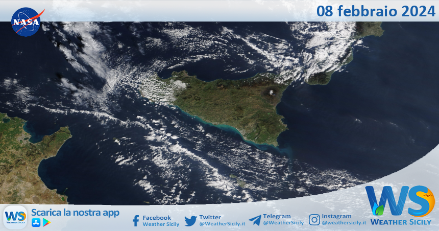 Meteo Sicilia: immagine satellitare Nasa di giovedì 08 febbraio 2024