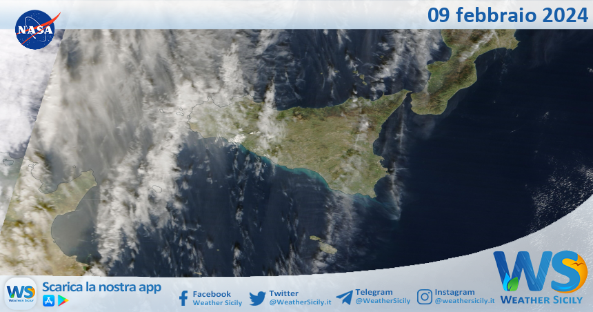 Meteo Sicilia: immagine satellitare Nasa di venerdì 09 febbraio 2024