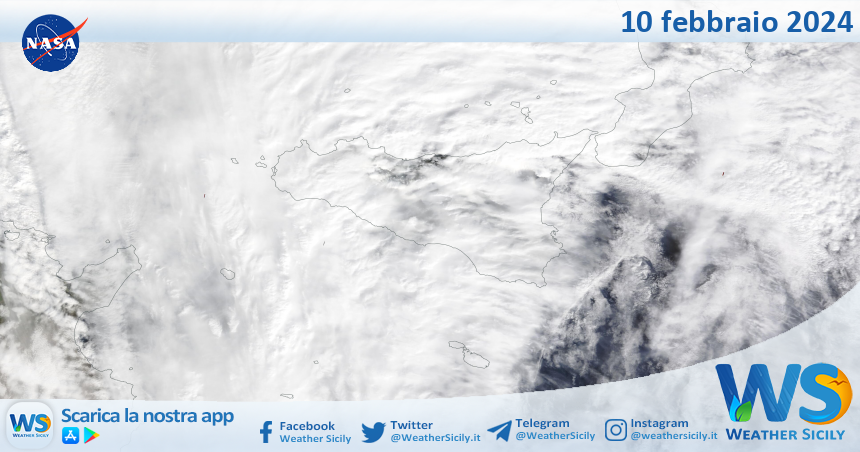 Meteo Sicilia: immagine satellitare Nasa di sabato 10 febbraio 2024