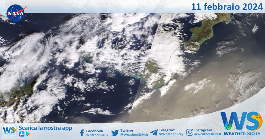 Meteo Sicilia: immagine satellitare Nasa di domenica 11 febbraio 2024