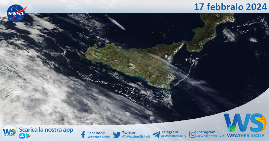 Meteo Sicilia: immagine satellitare Nasa di sabato 17 febbraio 2024