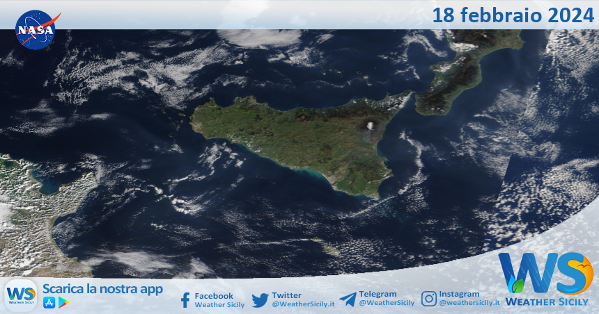 Meteo Sicilia: immagine satellitare Nasa di domenica 18 febbraio 2024